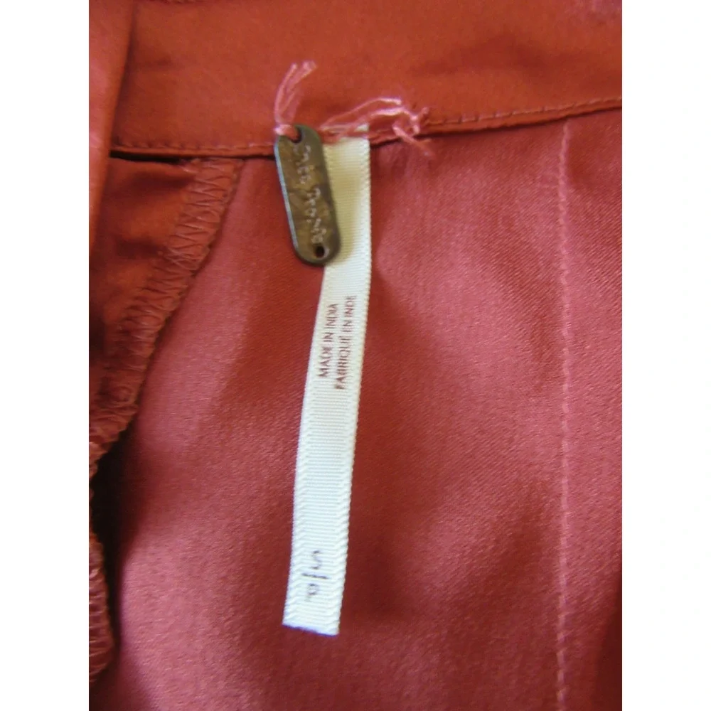 FREE PEOPLE Burnt Orange Rhinestone Spaghetti Straps S Satin Mini Slip Dress-JB1
